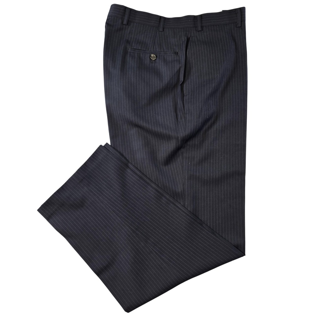 Ralph Lauren Suit Pants Mens‎ 36x30 Black Striped Polyester Rayon Belted
